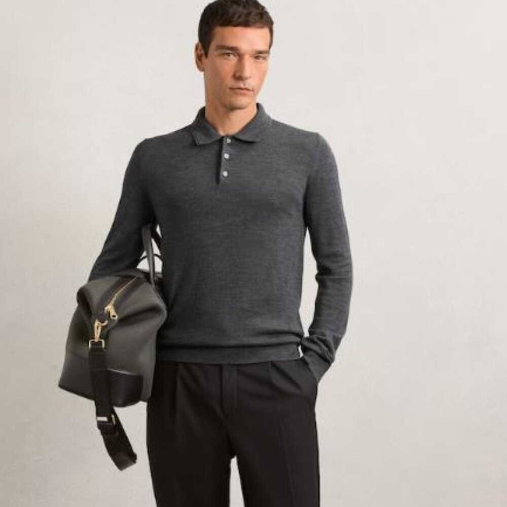 Reiss Trafford wool polo in dark grey, medium
